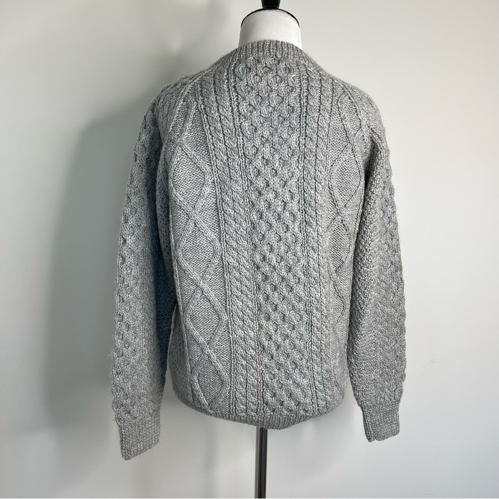 Vintage Maine Bay Thick Cable Knit 100% Wool Hand Knitted Fisherman Sweater - Picture 5 of 16